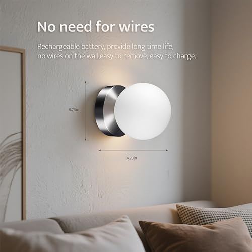 Image of Battery Operated Wall Sconce, Dimmable Wireless Brushed Nickel Wall Lamp with 5200mAh Rechargeable Battery, Portables Cordless Wall Light Fixtures for Painting Living Room Bedroom Hallway