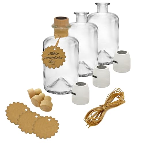 Geniess-Bar! 3x Apothekerflasche 500 ml leer Geschenk Komplettset Apotheker Glas Flaschen Anhänger...