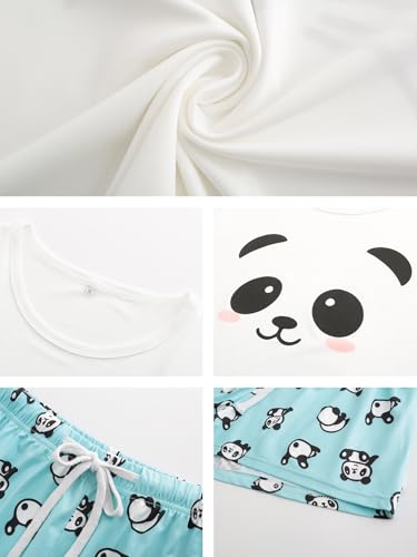 Image of VENTELAN Pajama Set For Women Cute PJS Summer Short Sleeve Shorts Sleepwear