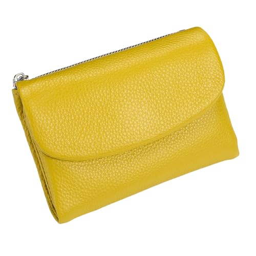 Unisex Pebble Leather Wallet,Genuine Leathers Wallets for Women,Short Genuine Leather Coin Card Holder, Can Hold Coins, Id Cards (yellow)