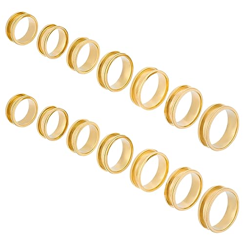UNICRAFTALE 14pcs Golden Blank Core Ring 7 Size Titanium Steel Grooved Finger Ring Round Empty Blank Ring for Inlay Resin Ring Handmade Ring Jewelry Making Gift