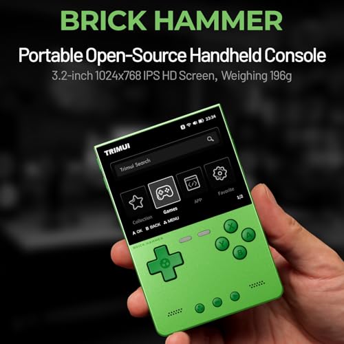 Image of Trimui Brick Hammer Metal Body Handheld Game Console Retro Gaming Handheld 3000mah Battery Allwinner A133p 3.2 inch IPS RGB Lighting Vibration Green-64G