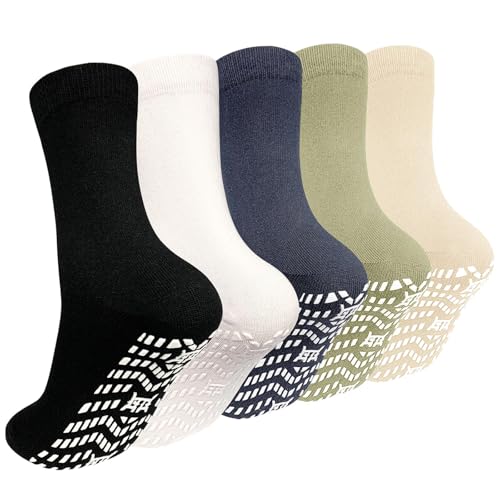 Image of ZAKASA Non Slip Grip Socks - Non Skid Crew Grippy Socks for Men Women Anti Slip Grippers for Elderly Hospital Yoga Pilates