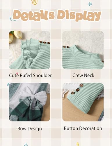 Image of Girls Clothes 2 Piece Ruffle Long Sleeve Shirt Top and Bow Plaid Skirt Set Girls Fall Winter Outfits 6-16 Years