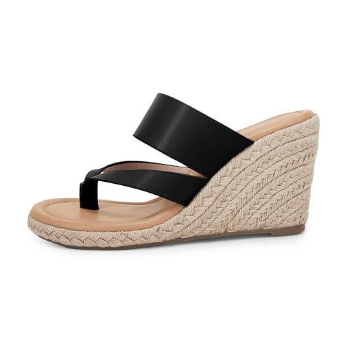 Coutgo Women's Espadrille Wedge Sandals Platform Thong Leather Strap Slides Backless Slip On Summer Casual Flip Flops3