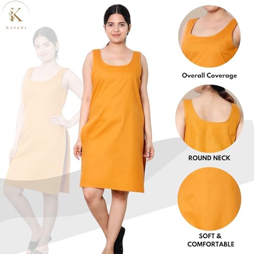 Image of KASANI Women's Camisole Cotton Long Knee-Length Sameej /Slip /Inner, Sleeveless, Pack of 2