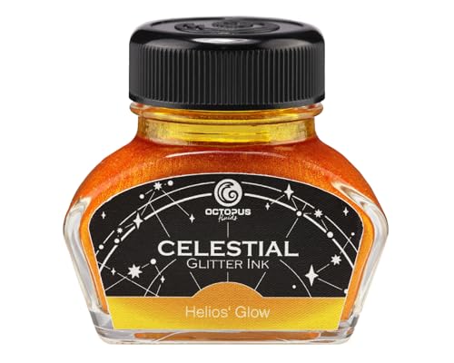 Octopus Helios' Glow - Tinta Shimmer amarilla dorada para estilográfica – Tinta con purpurina – Colección Celestial – Tínero 30 ml