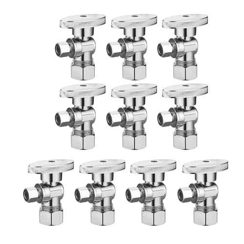 BH Angle Stop Valve 1/2 Nominal Compression x 3/8 OD 1/4-Turn Shut Off Valve Chrome Plated Brass for Bathroom Toilet Kitchen Shower Plumbing(10 Pack)