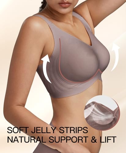 Image of Women's Minimizer Bra No Underwire Full Coverage Wireless Jelly Bra Plus Size Seamless T-Shirt Bra