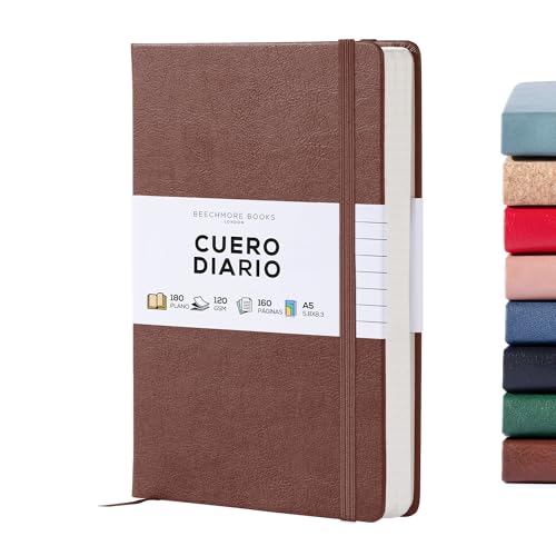 Beechmore Books Cuaderno Rayado - A5, Marrón I Libreta Tapa Dura Cuero Vegano, Papel Grueso 120gsm Crema Rayado, Caja de Regalo, para Escritores, Diaristas, Reuniones de Negocios y Estudiantes
