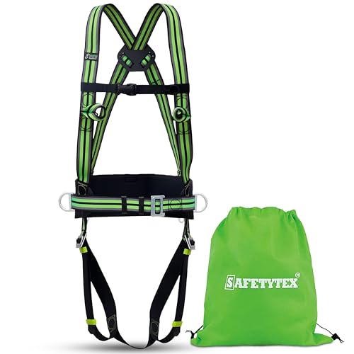 Safetytex 4-Punkt Basic Auffang- und Haltegurt - Fallschutz EN 361 & EN 358 - Bandfalldämpfer 140 kg - Auffangseil Höhenarbeit - Absturzsicherung Universalgröße - Halteseil Gerüstbau
