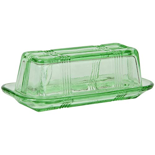 Trenton Gifts Green Depression-Style Glass Butter Dish, Retro Kitchen Decor, Wedding Gift