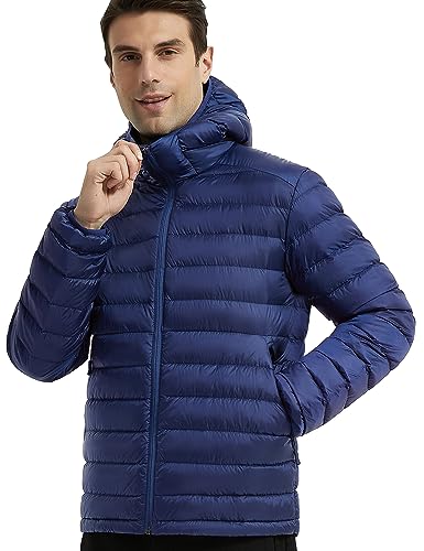 Image of Lesmart Men Down Jacket Puffer Winter Jacket with Hooded Packable Lightweight Windproof Insulated Warm Coat