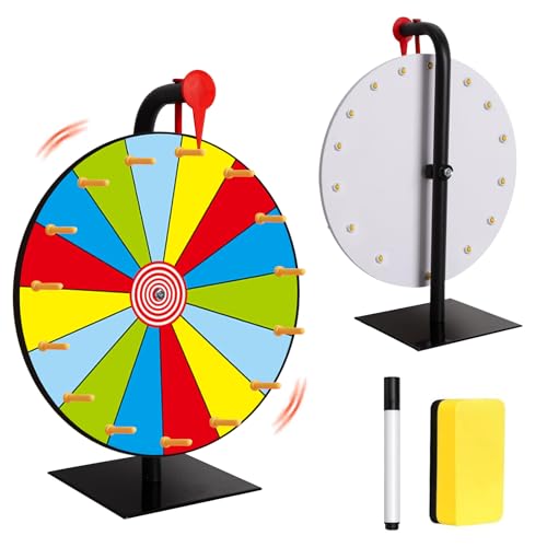 WYTNB 11.8inch Spinning Prize Wheel Tabletop - Spin the Colour Wheel with Stand Portable Tabletop Roulette with Marker Pen and Whiteboard Eraser Fortune Roulette Tool for Party Classroom Reward