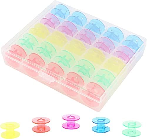 SEWPLUS 25pcs Plastic Sewing Machine Bobbins with Case for Brother Singer Janome Elna