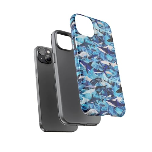 Coque rigide brillante iPhone 14 Plus bleu requin motif vagues protection antichoc - 3