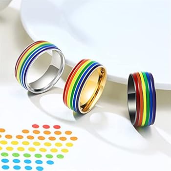 HIJONES Uniseks, roestvrij staal, regenboog, draai-ring, homo