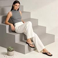 mazeskin Womens Memory Foam Flip Flops Leather Flat Sandals Black US8 — image 2