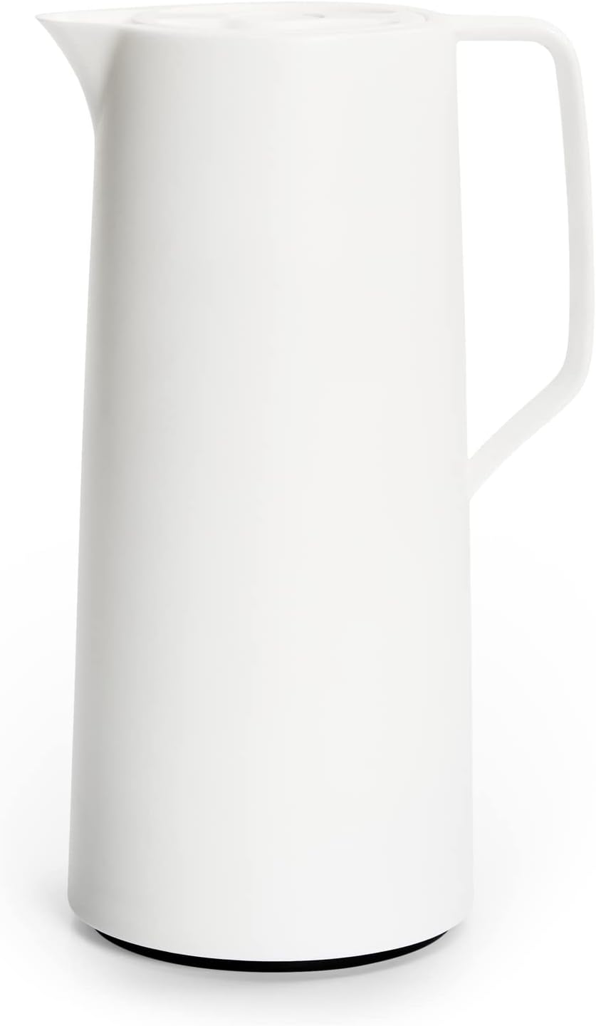 N41704 Motiva Vacuum Jug | 1 Litre Quick Press Closure 12 Hours Hot, 24 Cold Glass Bulb Made in Germany Nordic Design White