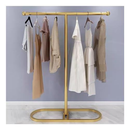 Présentoir à vêtements en forme de T en métal or pour dressing chic