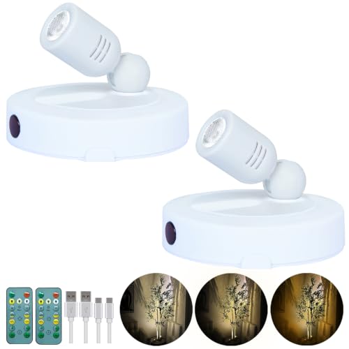 Image of LED Spotlight, Rechargeable Plant Lights, Uplights Indoor | 3 Lighting Modes Battery Powered Picture Light with Remote, Mini Spotlights for Displays Artwork Painting Cabinet, White