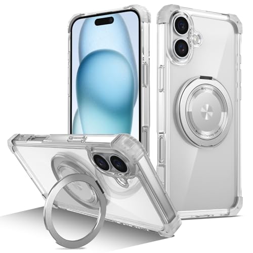 Image of Cubix Back Cover Case for iPhone 16 Plus Hard PC + TPU | Metal Ring Kickstand | 1500g Magnetic Hold | 360 Rotating Stand | Military Drop Protection | Air Cushioned Corners