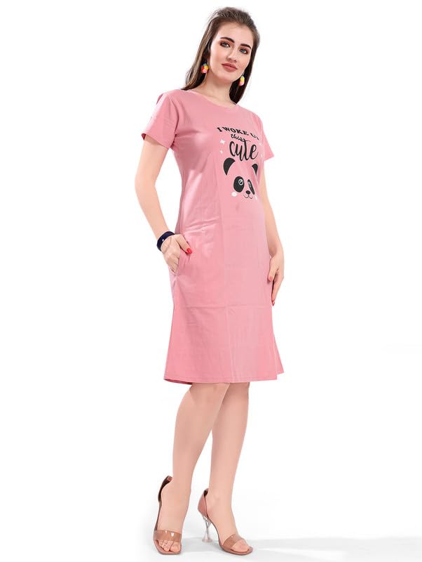 Image of Printed Knee Length Pocket Night Dresses for Women | Cat Lover | Premium Soft Cotton Nighty | Blue and Maroon