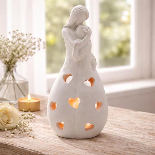 Image of CraftVatika Mother Baby Statue Showpiece with Backlit Tealight Candle Holder, Decorative Showpiece Items for Living Room,Home Decor Items, Mother's Day, Baby Shower Gifts for Mom to be, Birthday Gift