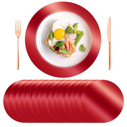 KesaPlan 100PCS 13in Round Red Placemats Disposable Paper Chargers Plate