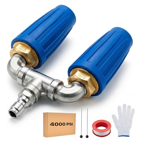 KPAPD Dual Turbo Nozzle Pressure Washer Dual Pressure Washer Nozzle 360 Rotating 4000 PSI Turbo Nozzle with 1/4 Quick Connector 2.0 Orifice 304 Stainless Steel for Driveway/Deck Clean(Blue)