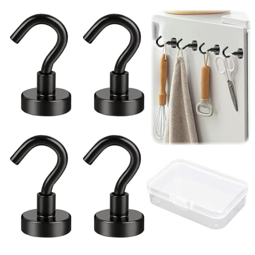 ChAusa 4Pcs Crochets Magnétiques en Néodyme, 20 mm Crochet Magnétique Pouvant Contenir des Aimants de 15 Kg avec Crochets Crochet Magnétique Super Puissant Magnétique pour Réfrigérateur Cuisine