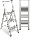 Sorfey Premium 3 Step Modern Aluminum Ladder. Lightweight,-Ultra Slim Profile, Anti Slip Steps, Sturdy-Portable for Home, Office, Kitchen, Photography Use, Aluminum Finish