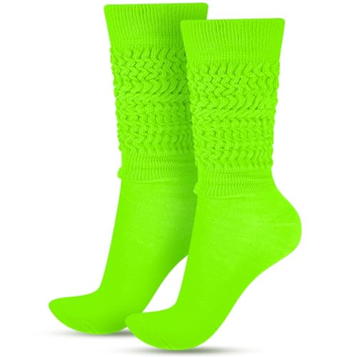 Geyoga Neon Slouch Socks 80s 90s Neon Womens Leg Warmers Extra Long Slouch Socks Soft Scrunch Knee High for Party(Neon Green)