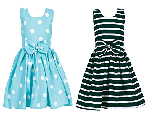Image of Casual Frock for Baby Girls,Blue Printed and Olive Printed,Pack of 2