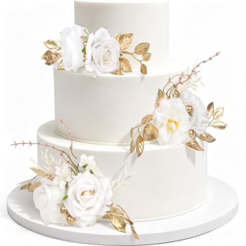 zezzos 3PCS White Cake Flowers Wedding Cake Topper for Cake Decorating