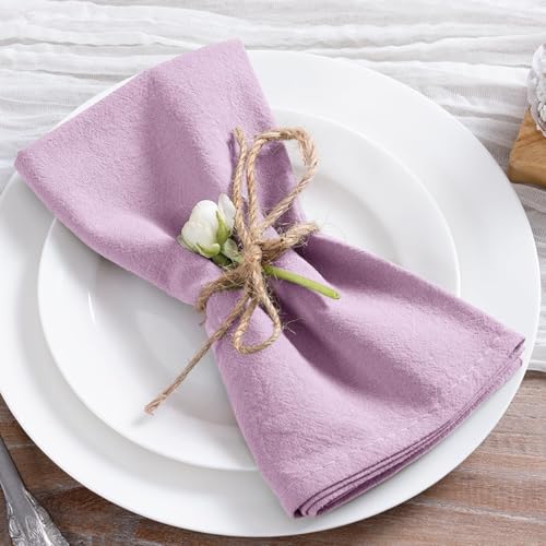 Image of Cotton Linen Napkins Set of 8 17 inchx17 inch Rustic Reusable Cloth Napkins Lilac | Washable Durable Dinner Napkins Stonewashed Linen Napkins Cloth for Wedding Party Bridal Shower Everyday Use Gathings Decor