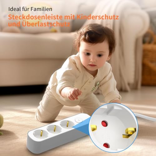 Realmade Steckdosenleiste 3-Fach, Mehrfachsteckdose mit Schalter 3M – Ansicht 5