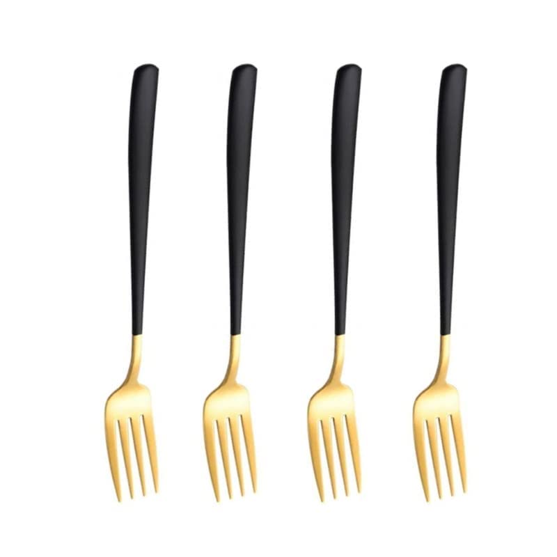 Image of Golden Stainless Steel Long-Handled Fork for Home /Kitchen, Mirror Polish, Tablefork, Salad Fork, Dinner Set for Home, Kitchen, Restaurant (Gold-Black, Set of 4)