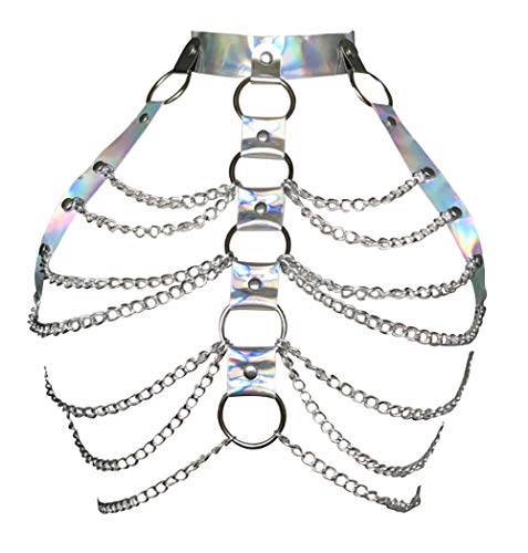 Women Punk Harness Bra Adjustable Cage Waist Belts Body Chest Harness Straps Roleplay Costume Clubwear(Silver)