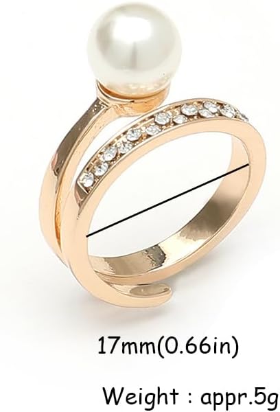 Rhinestone Shell Pearl Statement Ring for Women Gold-Toned Pearls Crystal Band Promise Rings Comfort Fit Elegant Wedding Engagement Promise Birthday Christmas Jewelry for BFF - Image 5