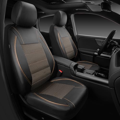 Image of CAR PASS Piping PU Leather Car Seat Cover Full Set,Inside Zipper Design and Reserved Opening Holes,Airbag Compatible,Universal FIT for Car, SUVs,Van,Small Trucks(Full Set, Black & Gold)