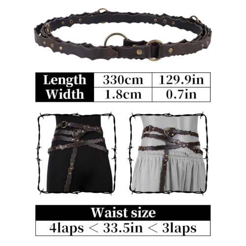 Image of HiiFeuer Medieval DIY Faux Leather Metal Chain Belt, Vintage Adjustable Thin Belt For Women, Retro Skinny Belt For Dresses