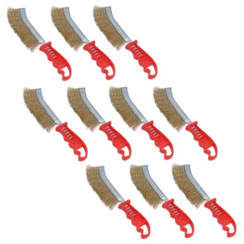 Brass Plated Crimped Wire Rust Removal Cleaning Hand/Spid Brush 10 Pack AU020