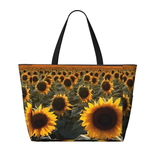 (Sunflowers Print) Large Beach Tote Bag for Women Waterproof Sandproof Travel Shoulder Bag with Pocket for Pool Vacation Weekend Gym2