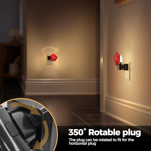 Image of Briignite Flower Night Light 1 Pack, Rose Night Lights Plug into Wall Dimmable, LED Nightlight with Dusk to Dawn Sensor, Adjustable Brightness, for Bathroom Bedroom Hallway, 3000K Warm White
