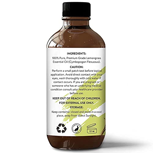Florona Lemongrass Essential Oil Usda Organic - 4 Fl Oz, Therapeutic Grade For Hair Care, Skin Care,Diffuser Aromatherapy - 4 Fl Oz #TOP1