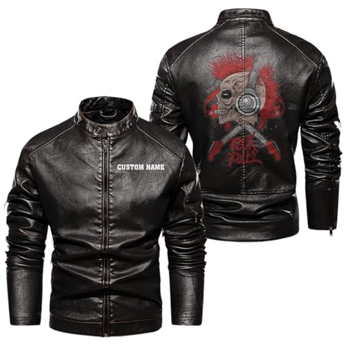 Rock & Roll, Skull Music Punk Headphone Mohawk Hair Personalized Mens PU Leather Vest Coat Custom Jacket