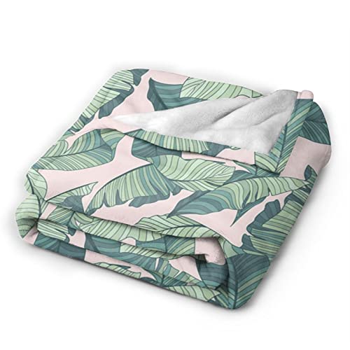 Palm Tree Leaves Printed Fleece Blanket 80"X60", Super Soft Lightweight Microfiber Throw Blanket For Bed Sofa Travel #TOP1