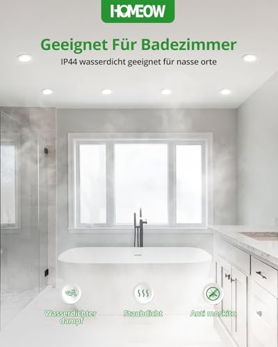 HOMEOW LED Einbaustrahler 230V Flach 7W 600LM, Dimmbar LED Spots Warmweiß 2700K Neutralweiß 4000K Kaltweiß 6000K, IP44 Einbauleuchten für das Bad, 75-90MM Lochmass, 6er Set