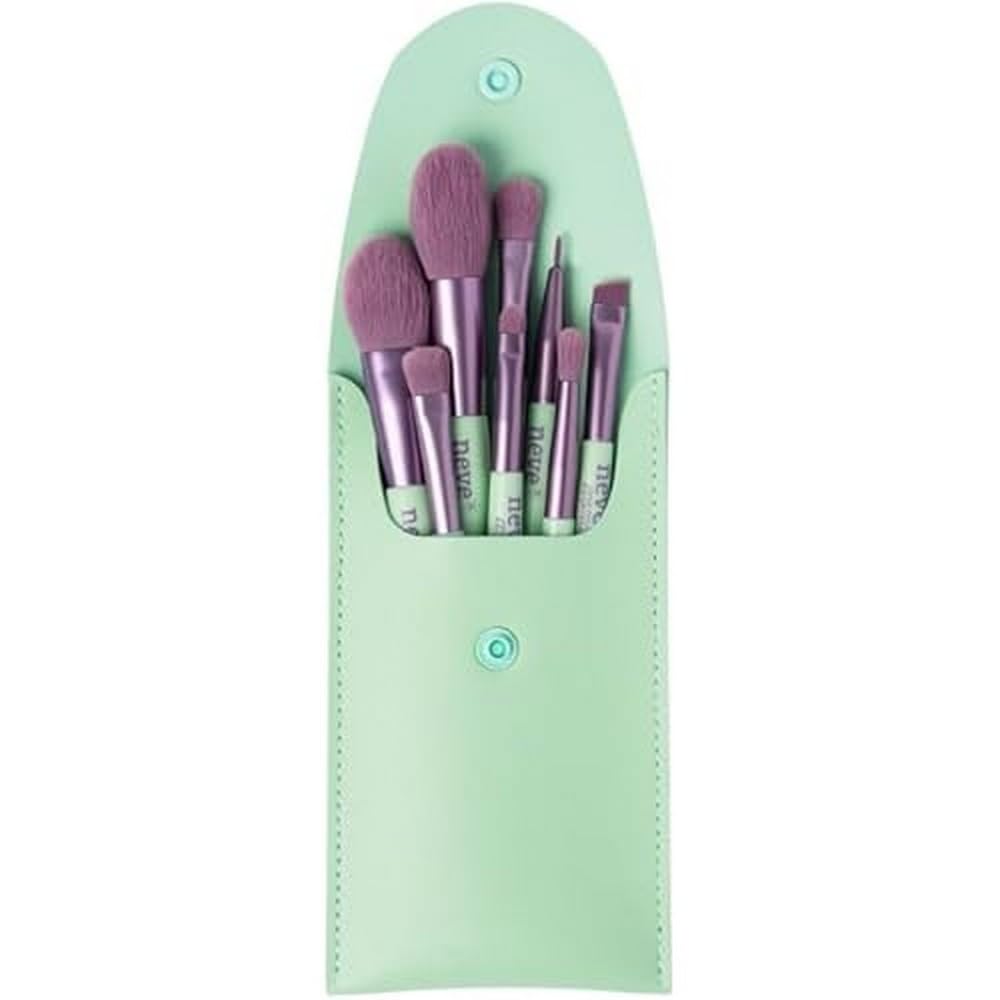 Neve Cosmetics set di 8 pennelli da viaggio in pratica pochette verde menta | "​Pastel Pop"